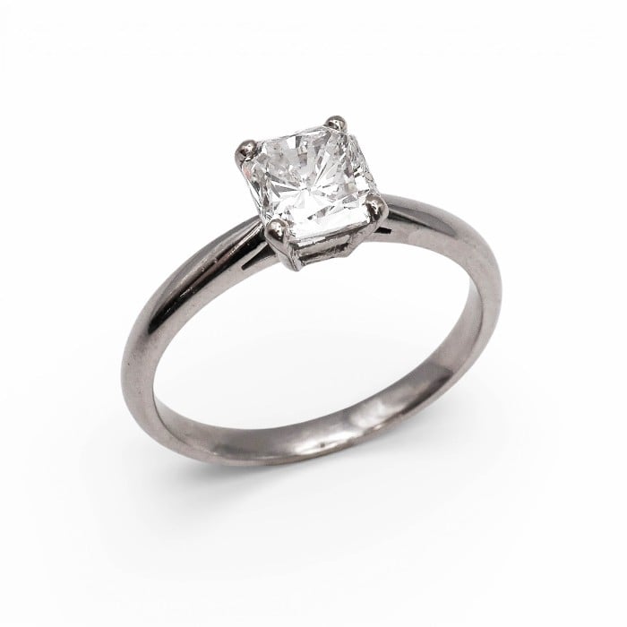 Radiant-Cut Diamond and Platinum Solitaire Ring, 1.01 Carat H SI1