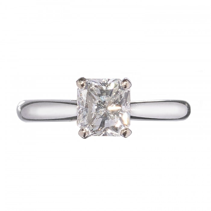 Radiant-Cut Diamond and Platinum Solitaire Ring, 1.01 Carat H SI1
