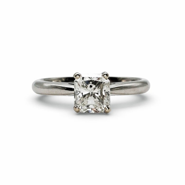 Radiant-Cut Diamond and Platinum Solitaire Ring, 1.01 Carat H SI1