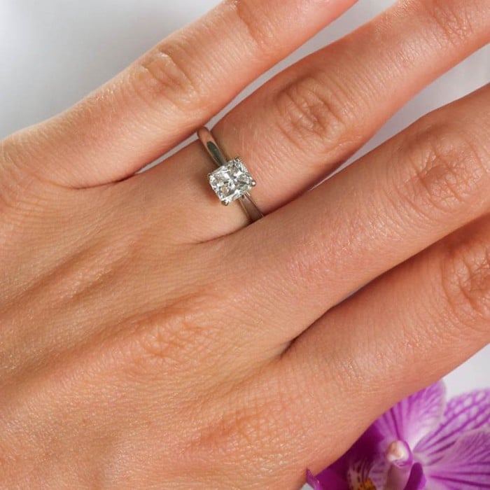 Radiant-Cut Diamond and Platinum Solitaire Ring, 1.01 Carat H SI1