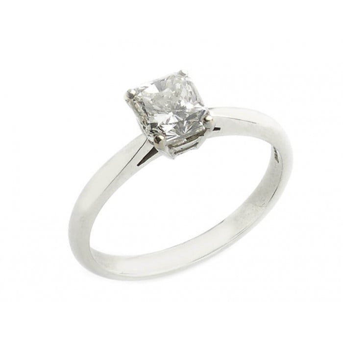 Radiant-Cut Diamond and Platinum Solitaire Ring, 1.01 Carat H SI1
