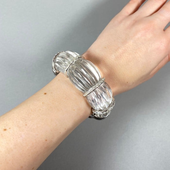 Rock Crystal And Diamond Cuff Bangle, 2.50ct