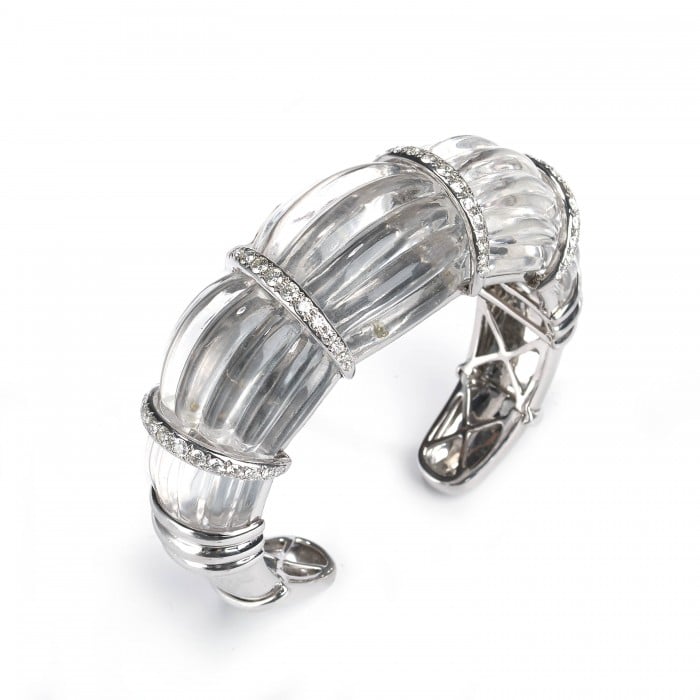 Rock Crystal And Diamond Cuff Bangle, 2.50ct