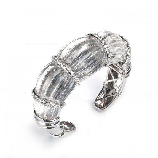 Rock Crystal And Diamond Cuff Bangle, 2.50ct