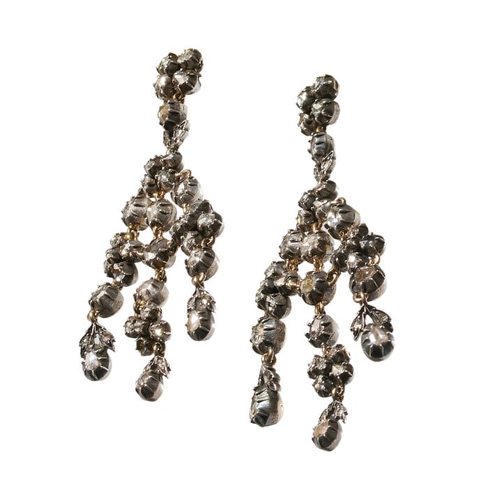 Rose Cut Diamond and Silver Upon Gold Girandole Earrings