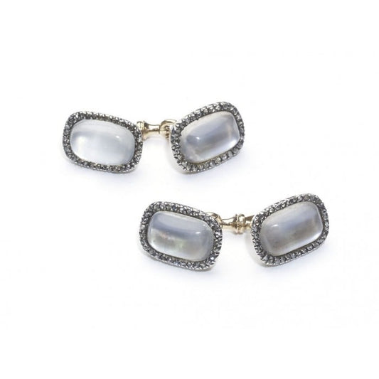 Russian Moonstone, Diamond, Gold and Silver Cufflinks, Circa 1900