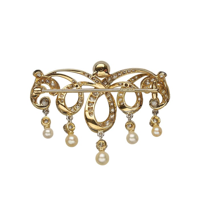 T. B. Starr Belle Époque Pearl Platinum and Gold Brooch, Circa 1905