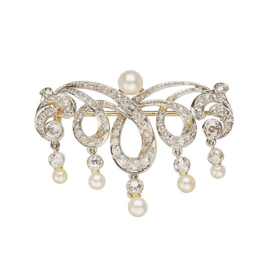 T. B. Starr Belle Époque Pearl Platinum and Gold Brooch, Circa 1905