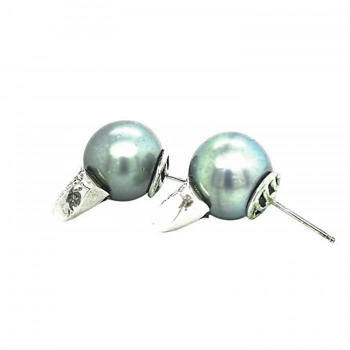 Tahitian Pearl Diamond Heart and 14ct White Gold Earrings, Circa 1990