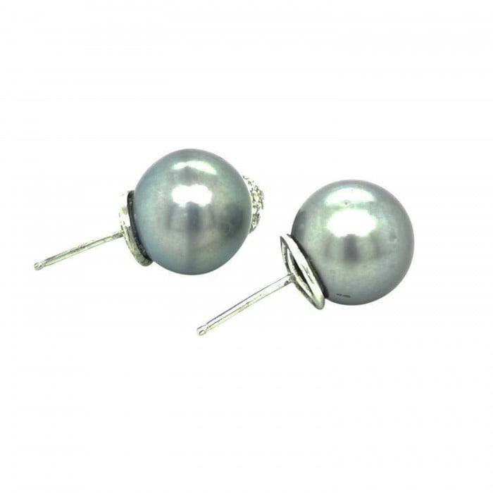 Tahitian Pearl Diamond Heart and 14ct White Gold Earrings, Circa 1990