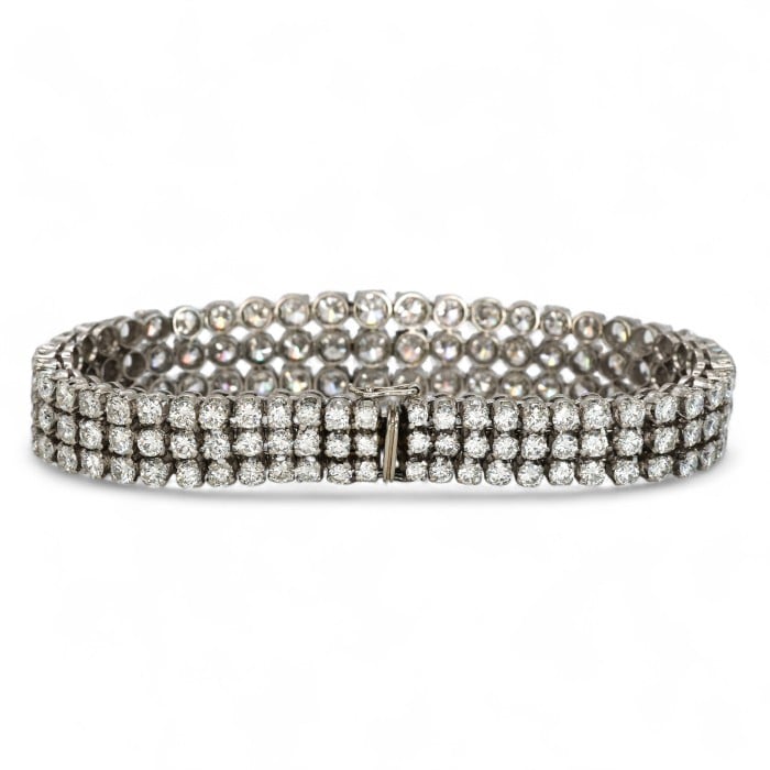 Three Row Diamond and Platinum Bracelet, Circa 1980, 19.00 Carats