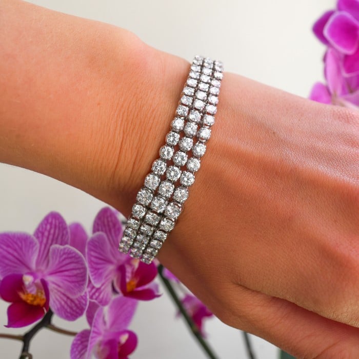 Three Row Diamond and Platinum Bracelet, Circa 1980, 19.00 Carats
