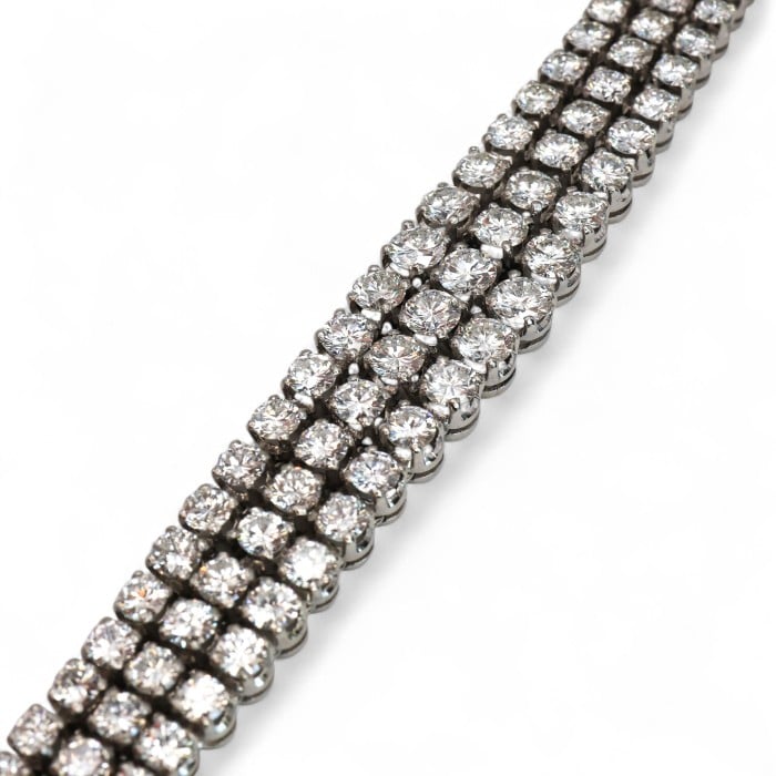 Three Row Diamond and Platinum Bracelet, Circa 1980, 19.00 Carats