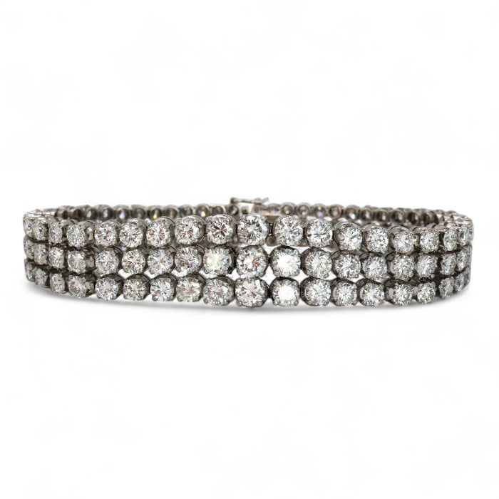 Three Row Diamond and Platinum Bracelet, Circa 1980, 19.00 Carats