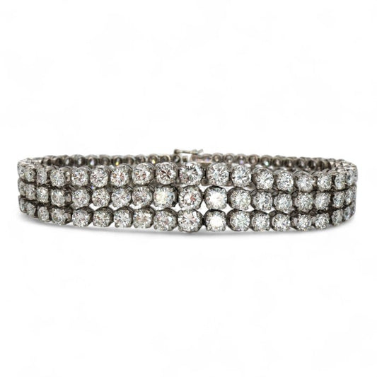 Three Row Diamond and Platinum Bracelet, Circa 1980, 19.00 Carats