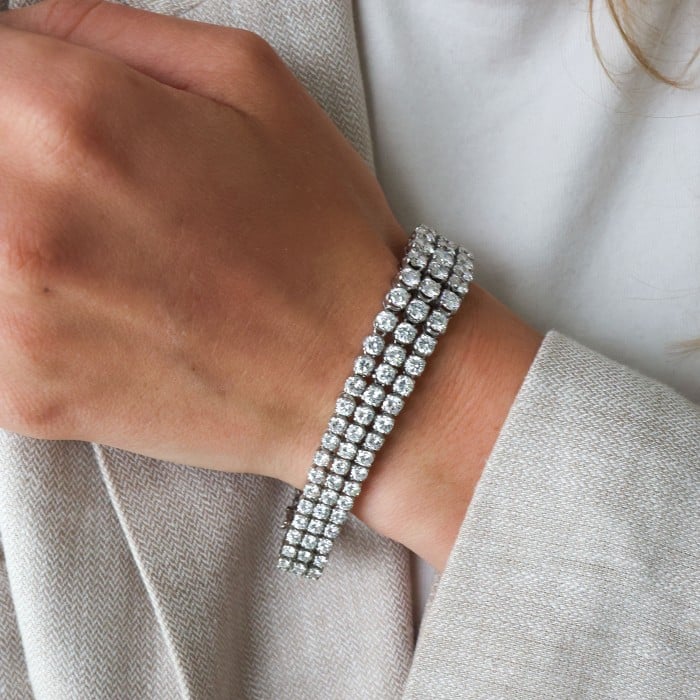 Three Row Diamond and Platinum Bracelet, Circa 1980, 19.00 Carats