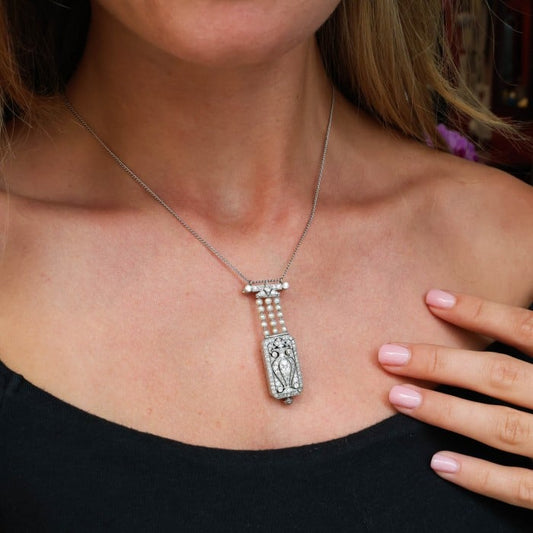 Tiffany & Co. Art Deco Diamond Pearl and Platinum Pendant Watch, Circa 1925, Movement Currently Not Working