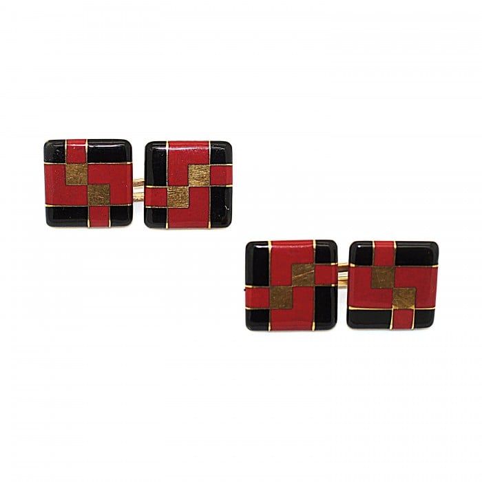 Tiffany & Co. Art Deco Enamel and Gold Cufflinks, Circa 1925