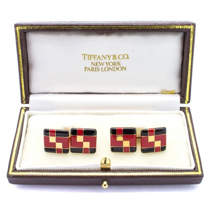 Tiffany & Co. Art Deco Enamel and Gold Cufflinks, Circa 1925