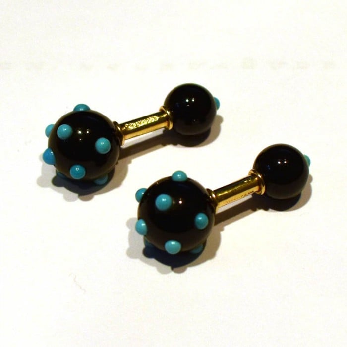 Tiffany Schlumberger Black Onyx, Turquoise and Gold Cufflinks, Circa 1960