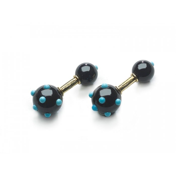 Tiffany Schlumberger Black Onyx, Turquoise and Gold Cufflinks, Circa 1960