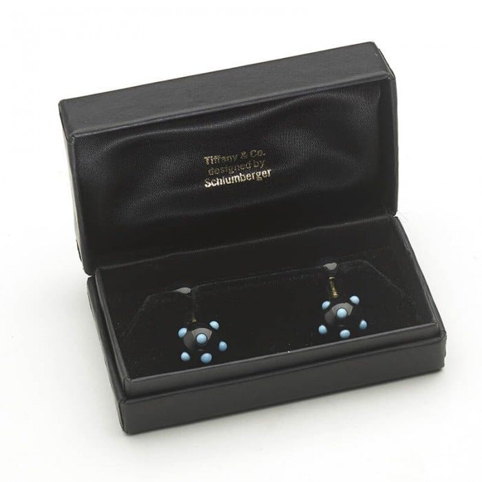 Tiffany Schlumberger Black Onyx, Turquoise and Gold Cufflinks, Circa 1960