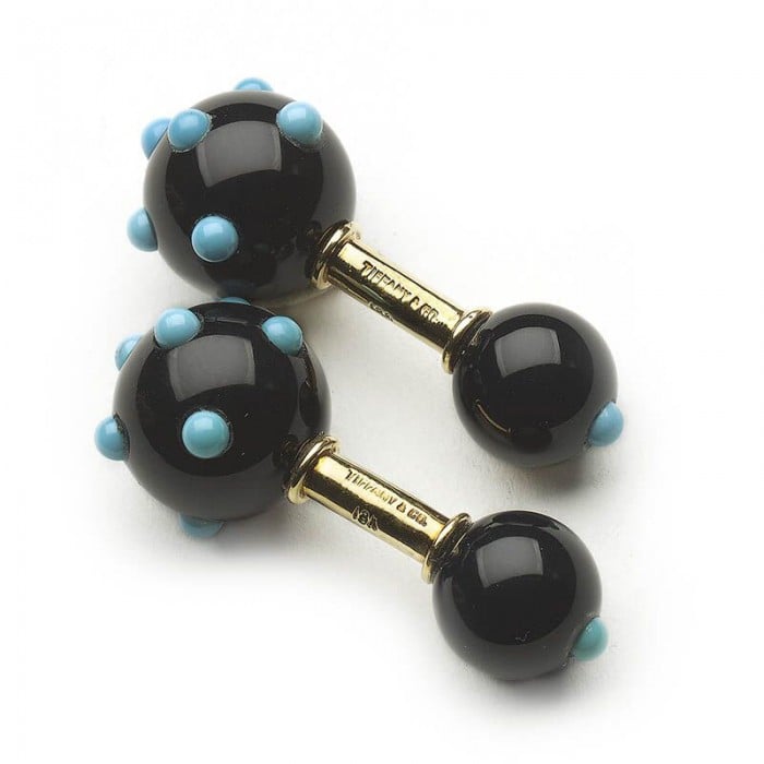 Tiffany Schlumberger Black Onyx, Turquoise and Gold Cufflinks, Circa 1960