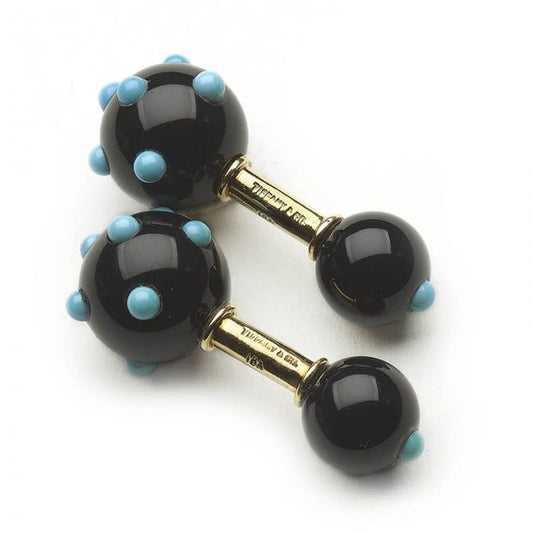 Tiffany Schlumberger Black Onyx, Turquoise and Gold Cufflinks, Circa 1960