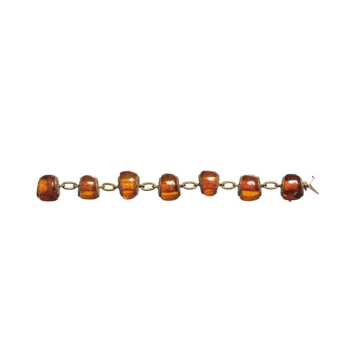 Victorian Amber and Etruscan Style Gold Bracelet in Fitted Case, by Richard A. Green, Circa 1875