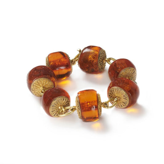 Victorian Amber and Etruscan Style Gold Bracelet in Fitted Case, by Richard A. Green, Circa 1875