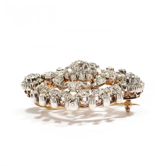Victorian Diamond and Silver-Upon-Gold Brooch, Circa 1875