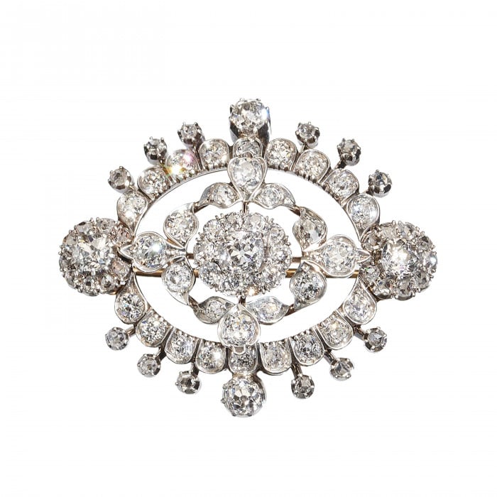 Victorian Diamond and Silver-Upon-Gold Brooch, Circa 1875