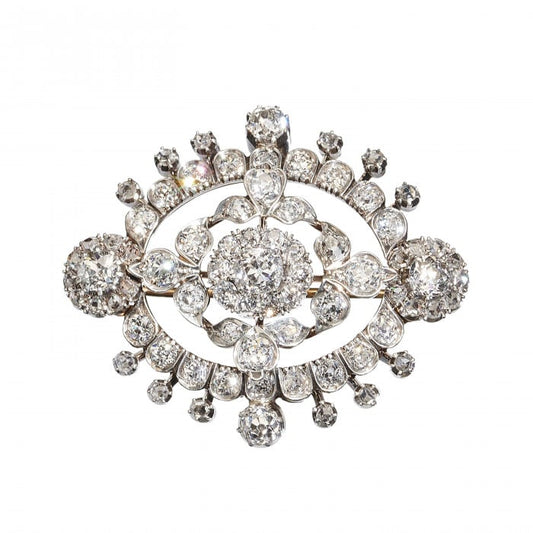 Victorian Diamond and Silver-Upon-Gold Brooch, Circa 1875