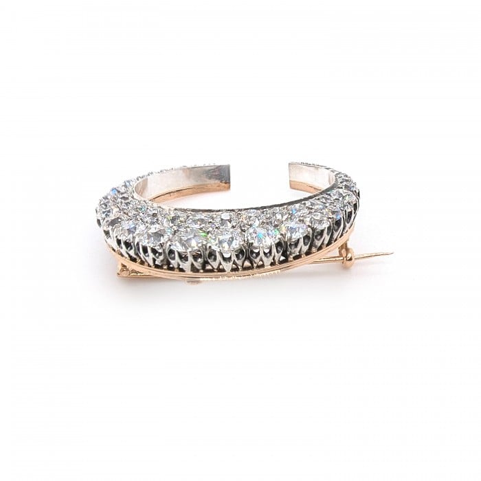 Victorian Diamond and Silver Upon Gold Two Row Crescent Brooch, Circa 1890