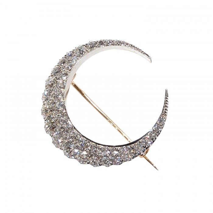 Victorian Diamond and Silver Upon Gold Two Row Crescent Brooch, Circa 1890