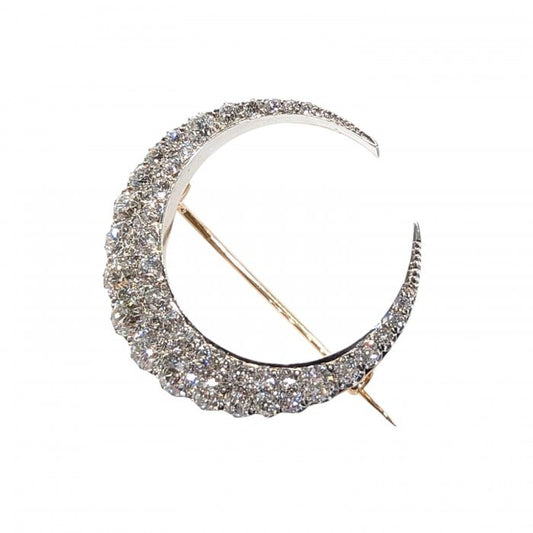 Victorian Diamond and Silver Upon Gold Two Row Crescent Brooch, Circa 1890