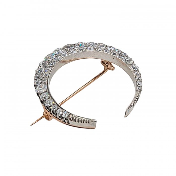 Victorian Diamond and Silver Upon Gold Two Row Crescent Brooch, Circa 1890