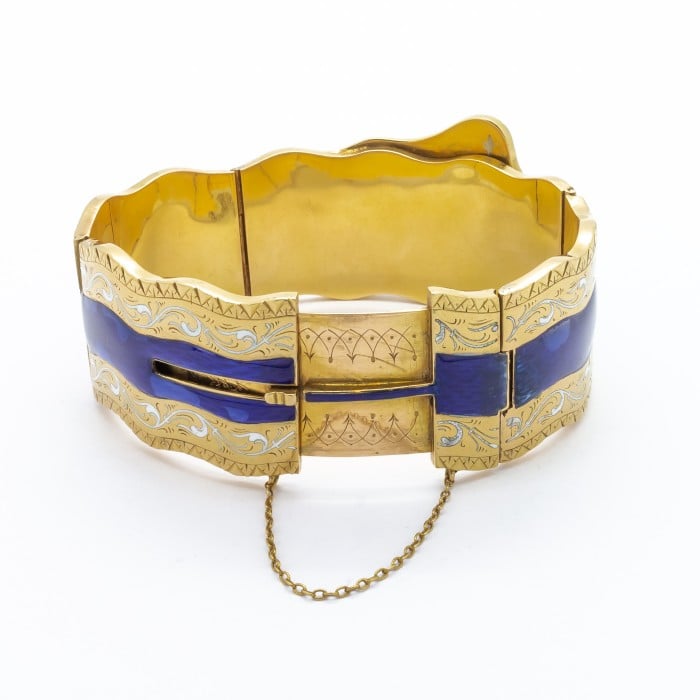 Victorian Enamel Diamond and Gold Bangle, Circa 1850