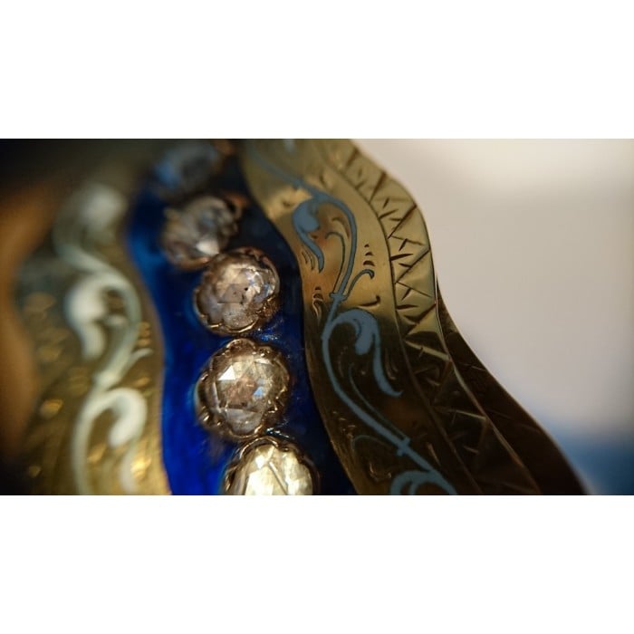 Victorian Enamel Diamond and Gold Bangle, Circa 1850