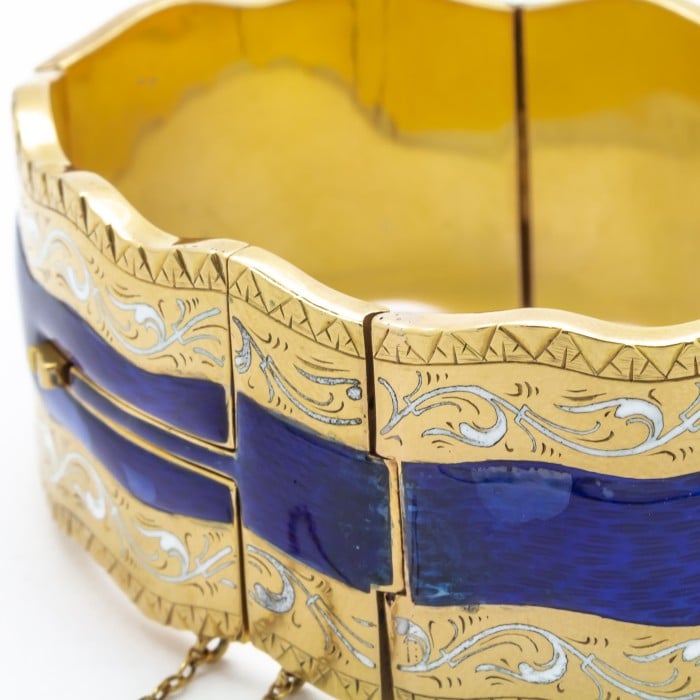 Victorian Enamel Diamond and Gold Bangle, Circa 1850