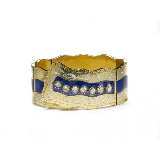 Victorian Enamel Diamond and Gold Bangle, Circa 1850