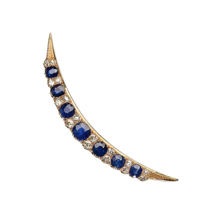 Victorian Sapphire, Diamond and Gold Crescent Brooch, Circa 1880