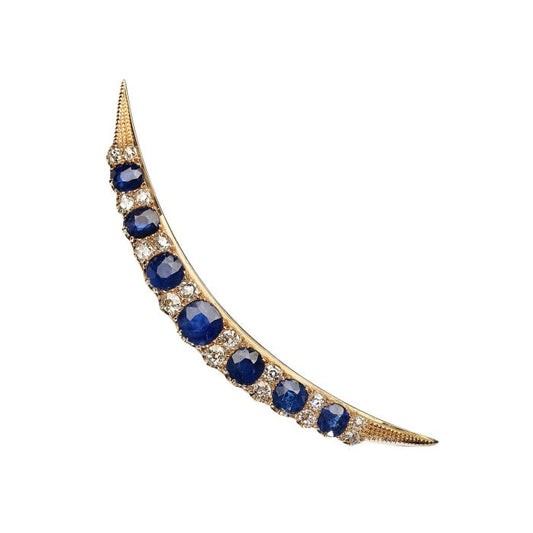 Victorian Sapphire, Diamond and Gold Crescent Brooch, Circa 1880