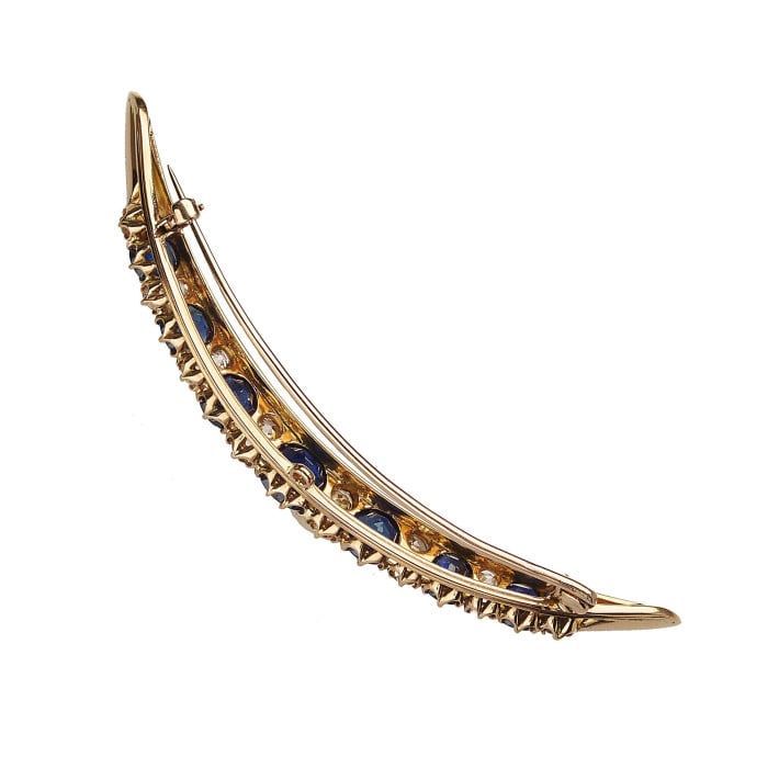 Victorian Sapphire, Diamond and Gold Crescent Brooch, Circa 1880