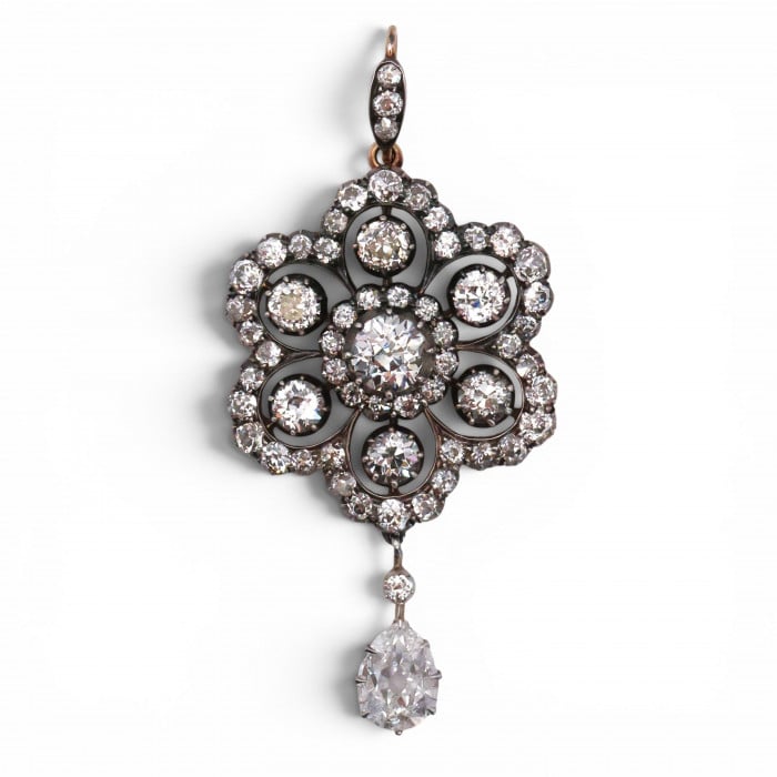 Victorian The Goldsmiths & Silversmiths Ltd. Diamond and Silver Upon Gold Brooch Cum Pendant, Circa 1890
