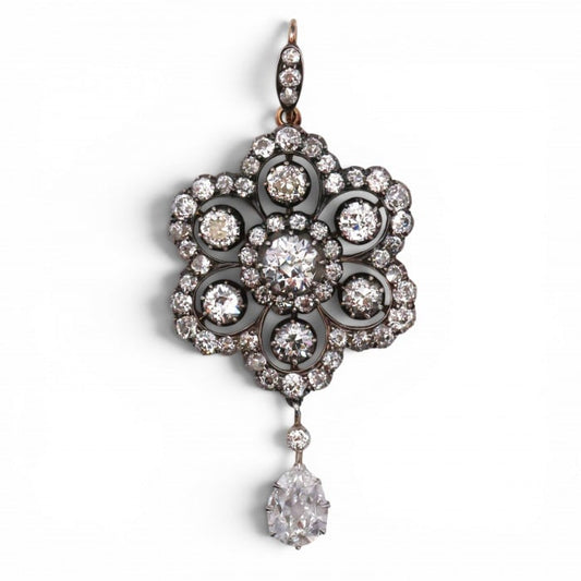 Victorian The Goldsmiths & Silversmiths Ltd. Diamond and Silver Upon Gold Brooch Cum Pendant, Circa 1890