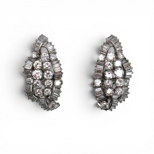 Vintage Boucheron Diamond and Platinum Earrings, in Fitted Case, Circa 1950, 8.00 Carats