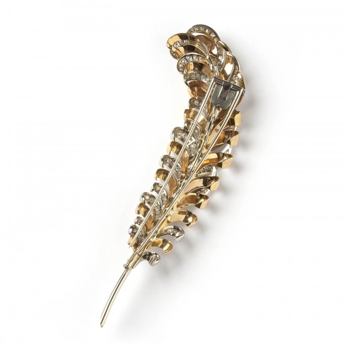 Vintage Diamond and Gold Feather Brooch, 3.50ct, Circa 1950