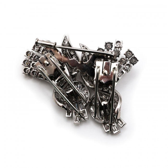 Vintage Diamond and Platinum Double Clip Brooch, Circa 1940