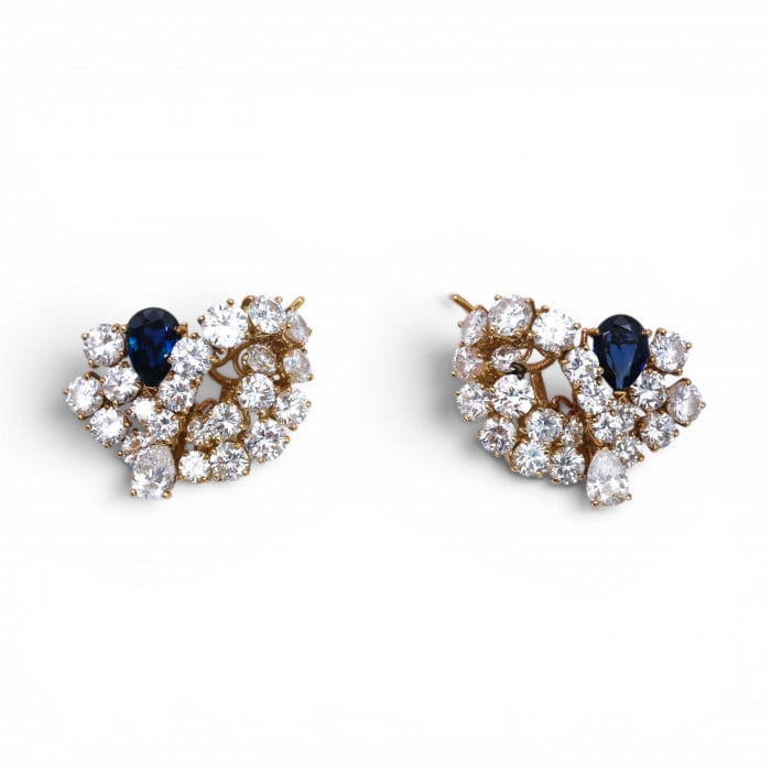 Vintage FRED Sapphire, Diamond and Gold Earrings, Circa 1960